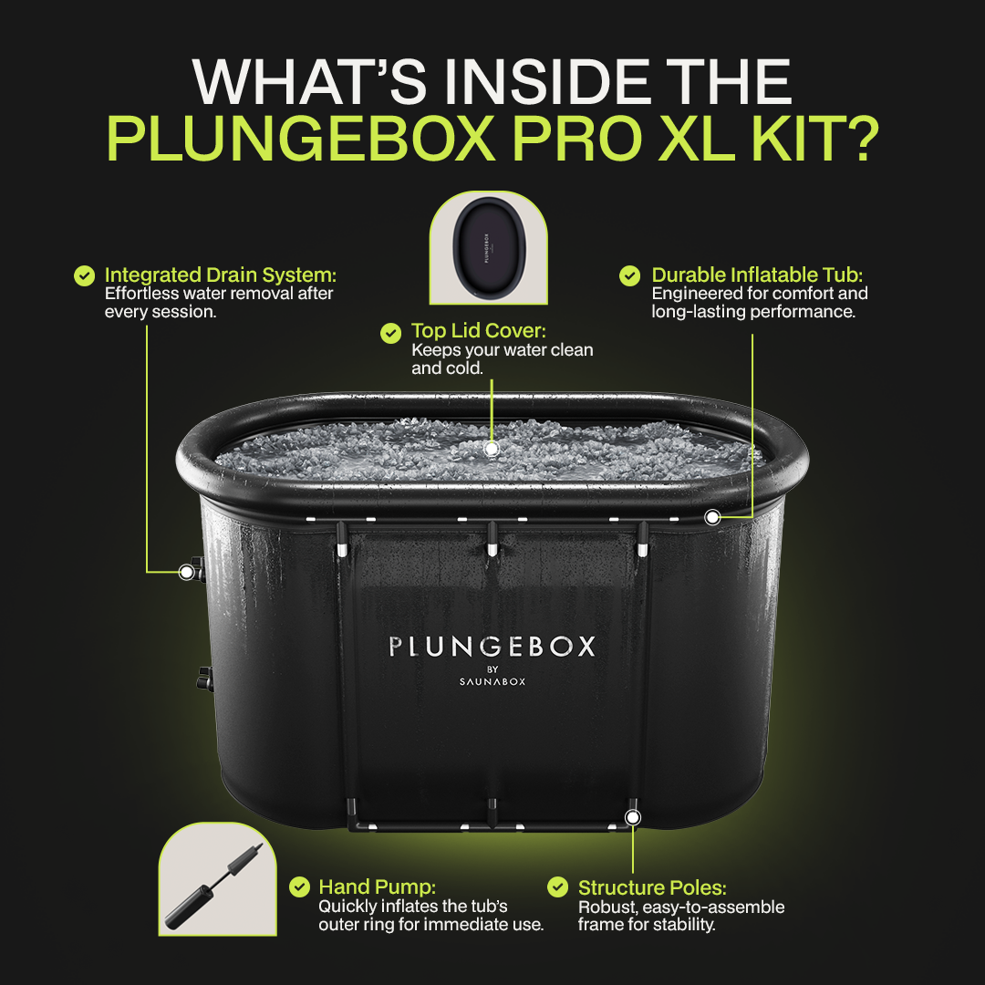 PlungeBox XL drainage hose being used to empty the tub after a cold plunge session
