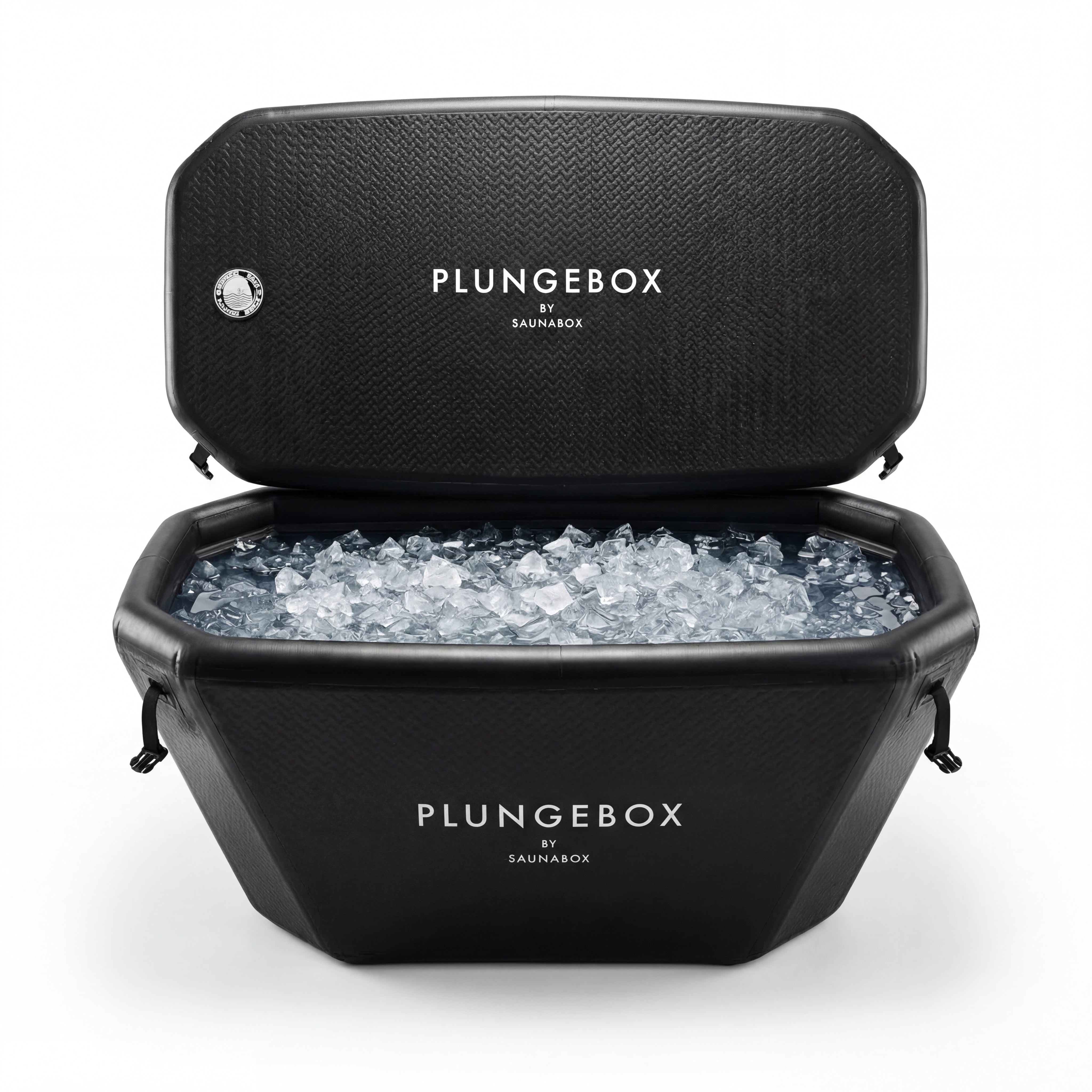 PlungeBox XL Pro Series all-black cold plunge tub showing sleek finish and side handles