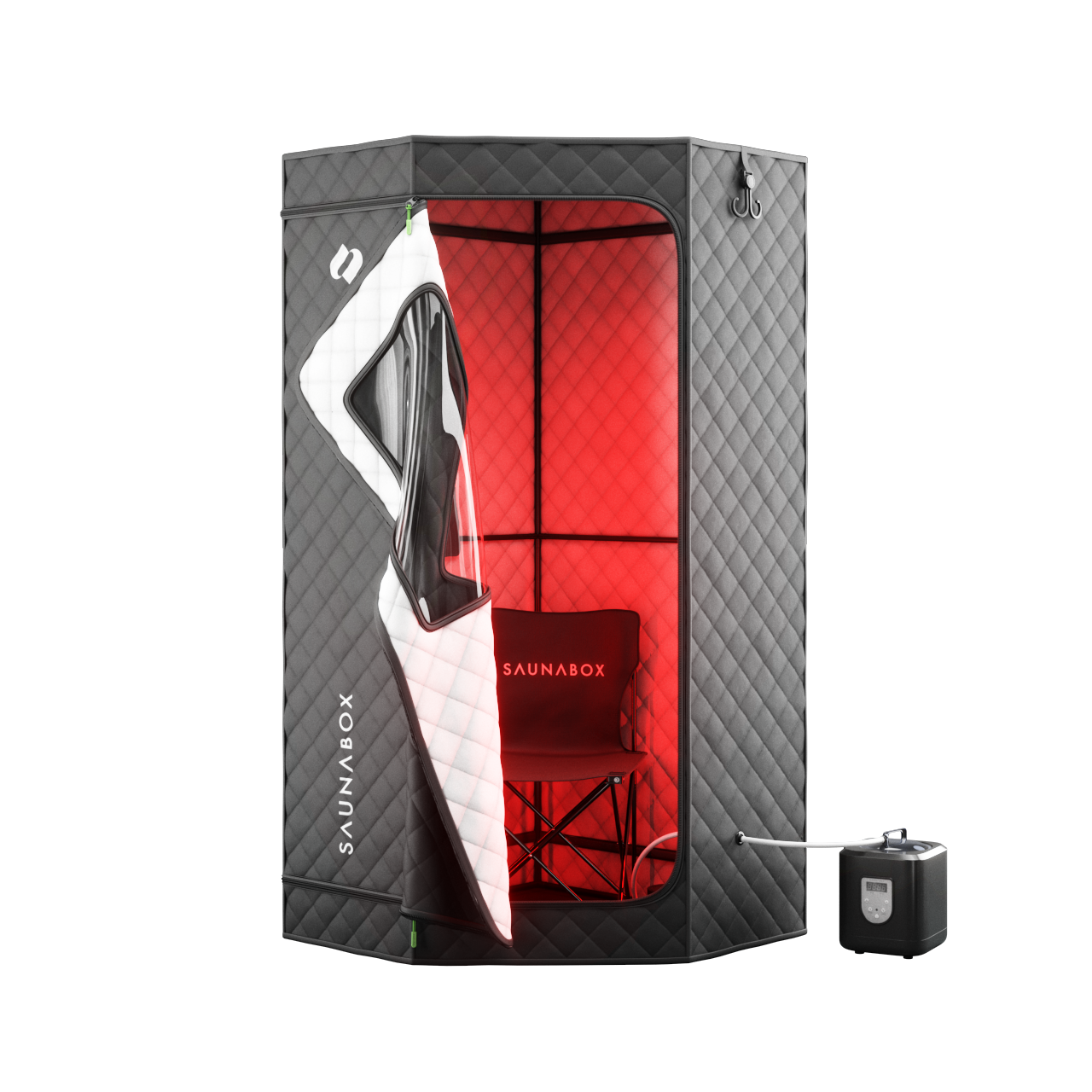 SaunaBox SmartSteam Pro red light therapy tubes showing 660nm and 850nm wavelength panels