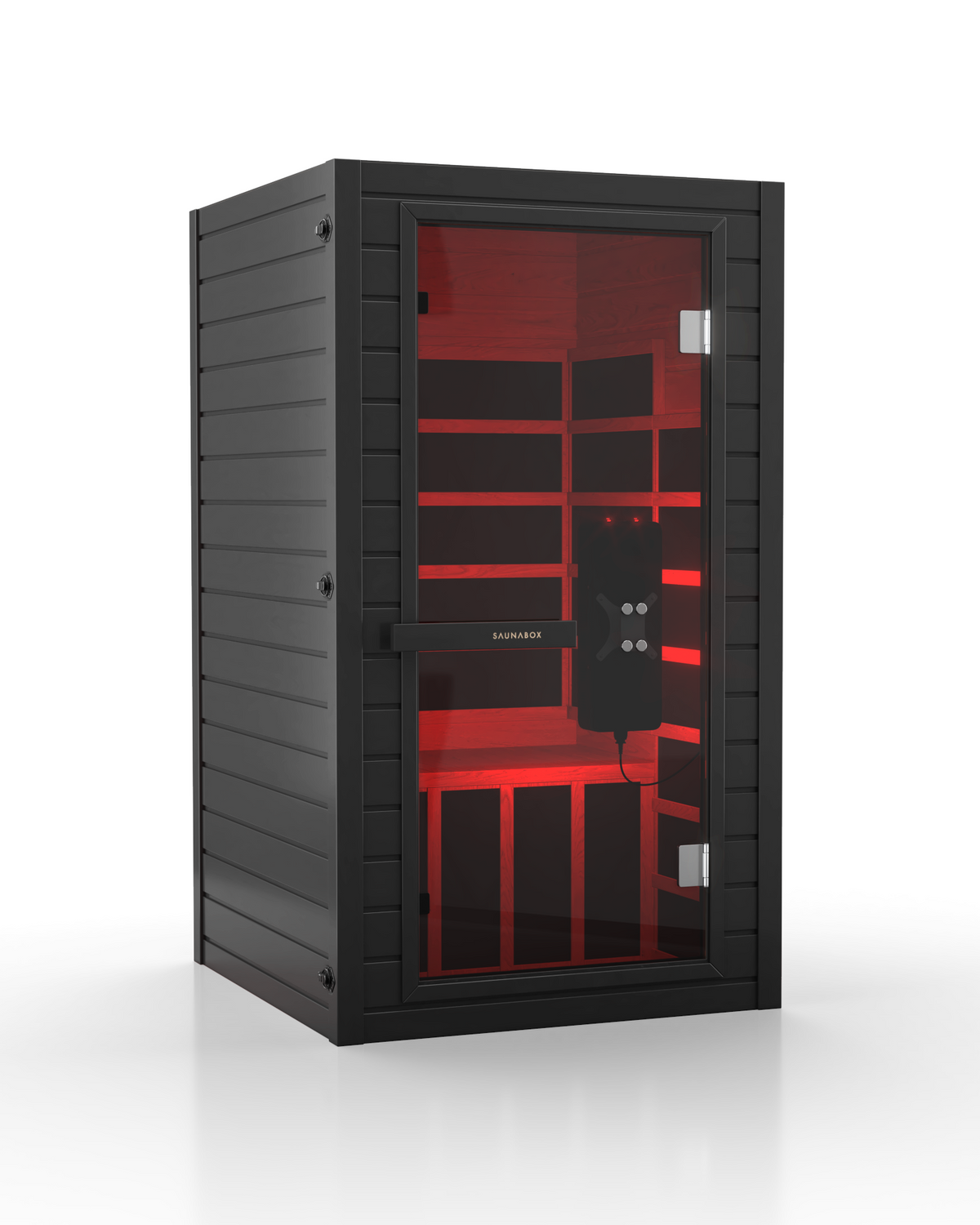 SaunaBox Solara one-person full spectrum infrared sauna, front view