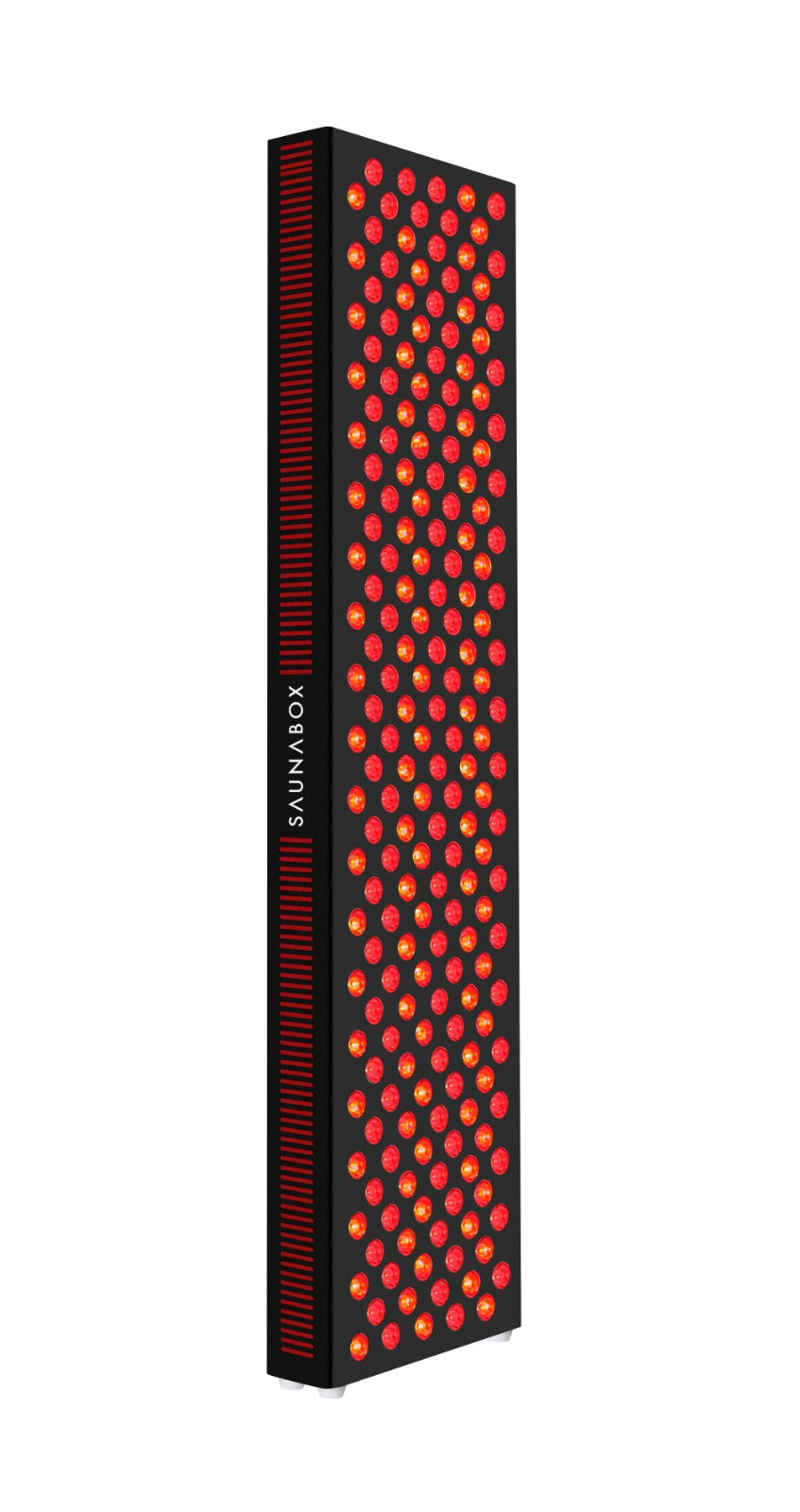 Tall rectangular device with red LED lights on a white background